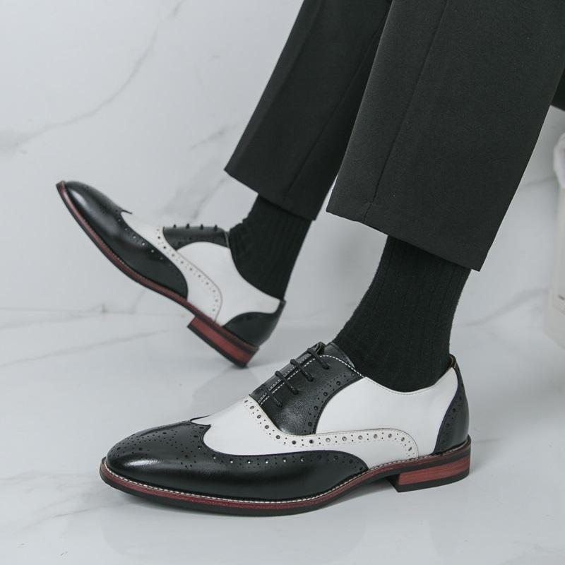 New Men's Designer Black With White Mixed Wedding Oxford Brogues Shoes Gentleman Flats Dress Homecoming Footwear Zapatos Hombre