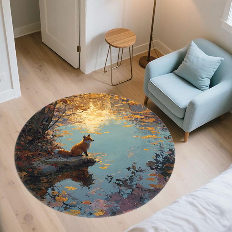Animals & Sunset pattern round rug,Carpet Rug for Living Room Bedroom Playroom ,Non-slip Floor Mat,Holiday Gifts and Birthday Gifts.