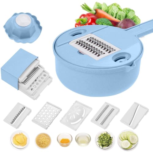 

MENDENG 7-in-1 Slicer Set with Grater and Cutter, Kitchen Slicer, Multi-Cutter, Thin Slicer, Julienne Slicer (Blue)