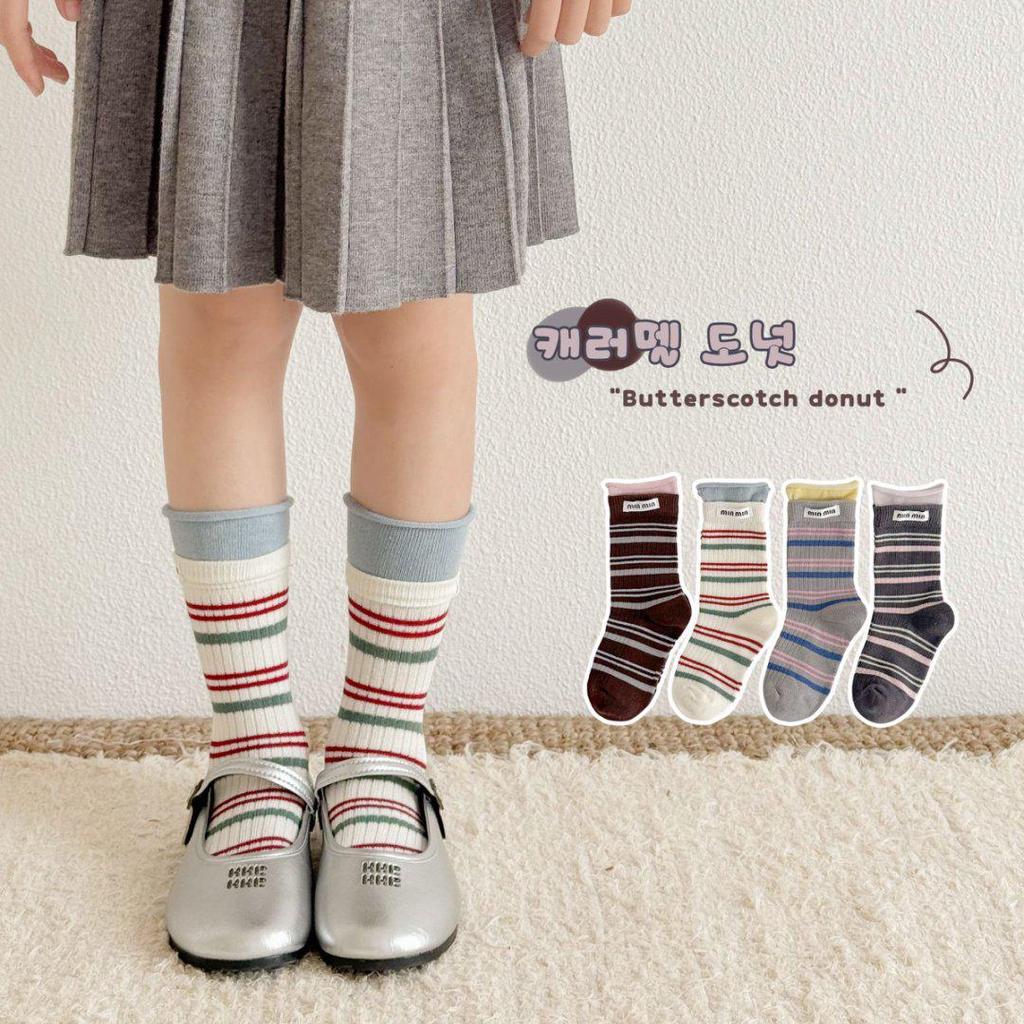 Girls' Striped Miu Series Spring & Autumn Boneless Mid-Tube Socks