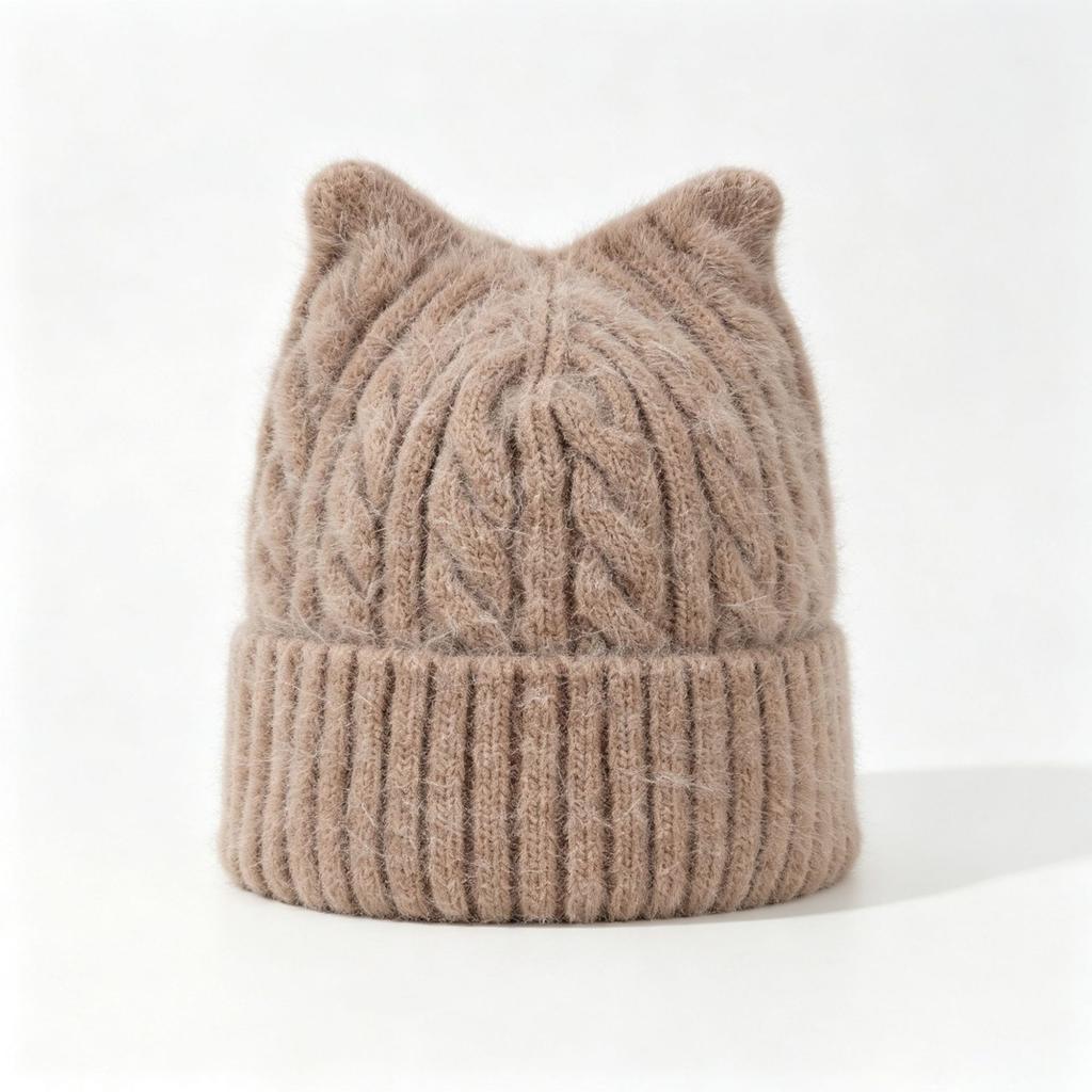 Women S Cat Ear Knit Beanie Warm Soft Twisted Wool Hat Cute Casual