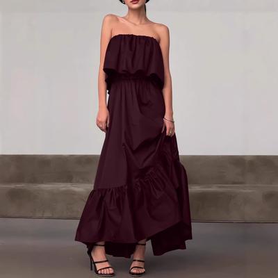 Spring and Summer New French Ruffle Edge Fashion Tube Top Temperament Dress Women's Commuting Elegant Long Dress