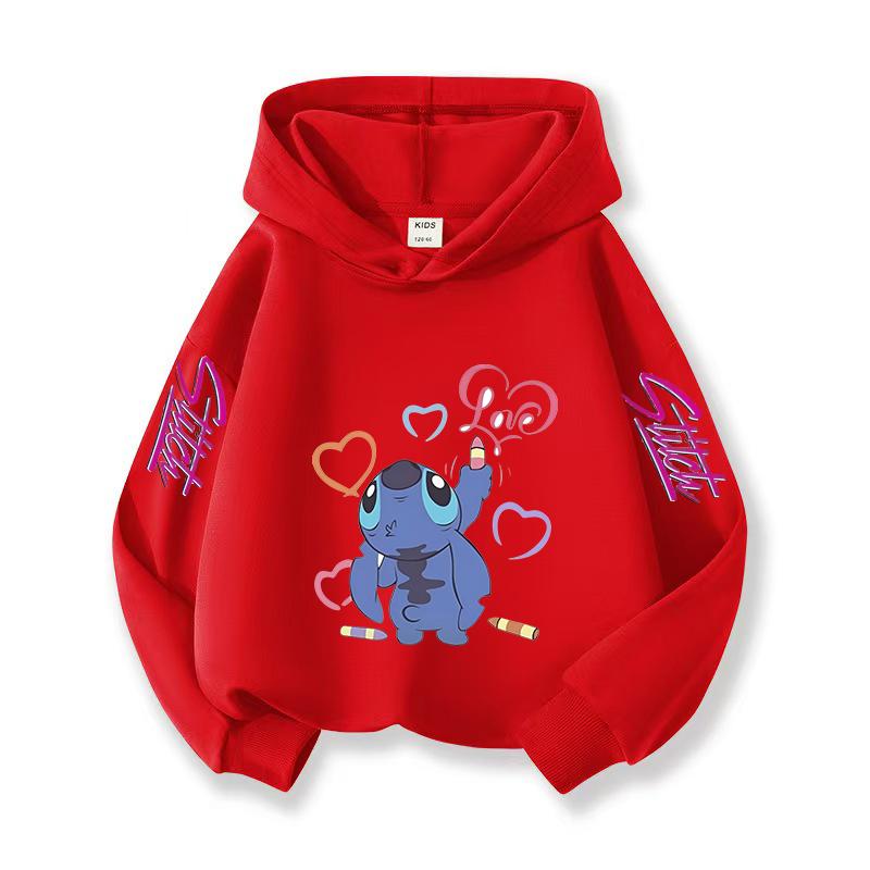2025 New Christmas Gift Girls Hooded Sweatshirt Children's Pullover Cute Stitch Print Long Sleeved Soft Winter Top