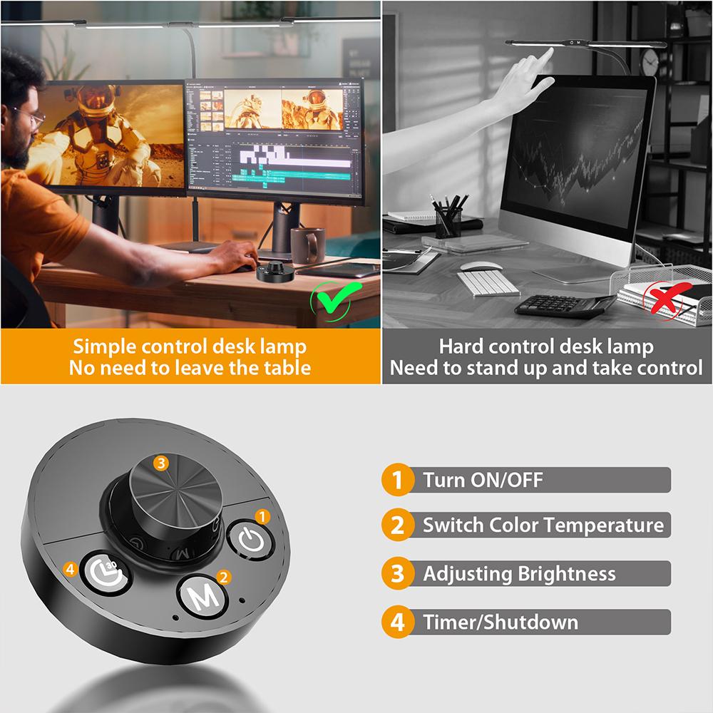 24W Ultra Bright Eye-Caring LED Desk Lamp with Clamp Stepless Dimming Office Flexible Gooseneck Architect Desk Lamp Home PC Lamp