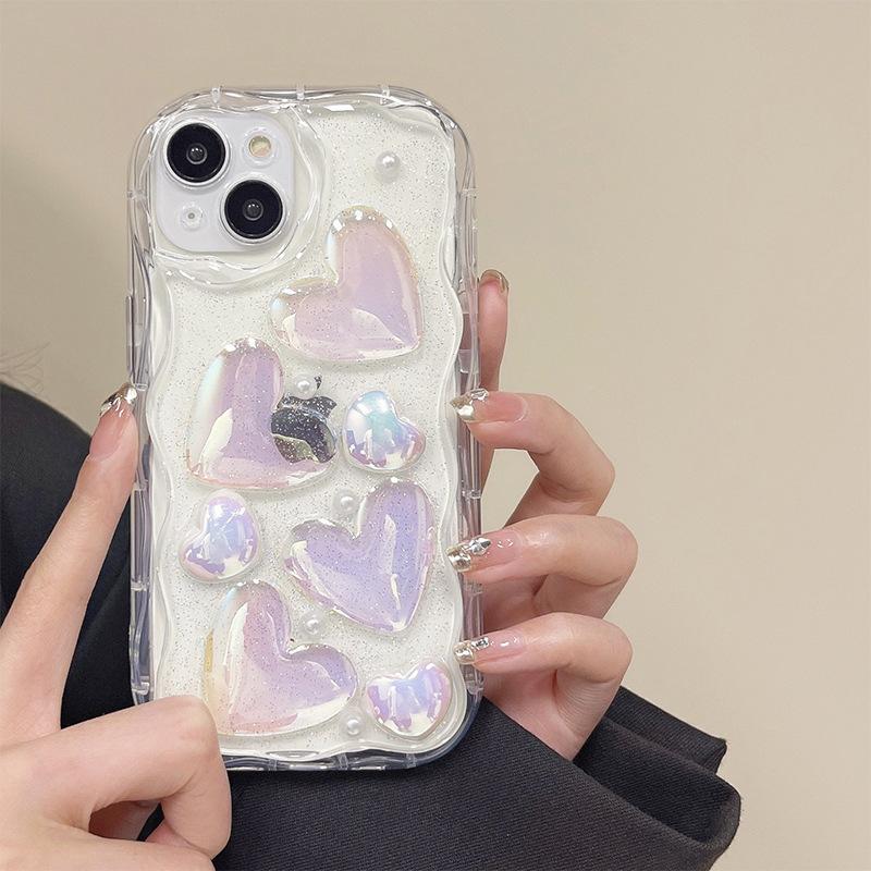 Glitter Colorful Laser Love Mobile Phone Case Is Suitable For Apple 17Promax Fine Hole All-Inclusive Iphone15 Wave Pattern