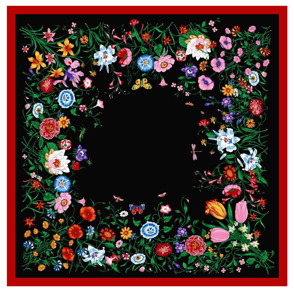 POBING Silk Scarf Women Large Shawls Flowers Print Stoles Square Bandana Luxury Kerchief Hijab Scarves Female Foulards 130CM