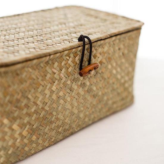Retro Stroh Woven Make-Up Lagerung Box Spielzeug Halter Korb Hause Kleinigkeiten Organizer