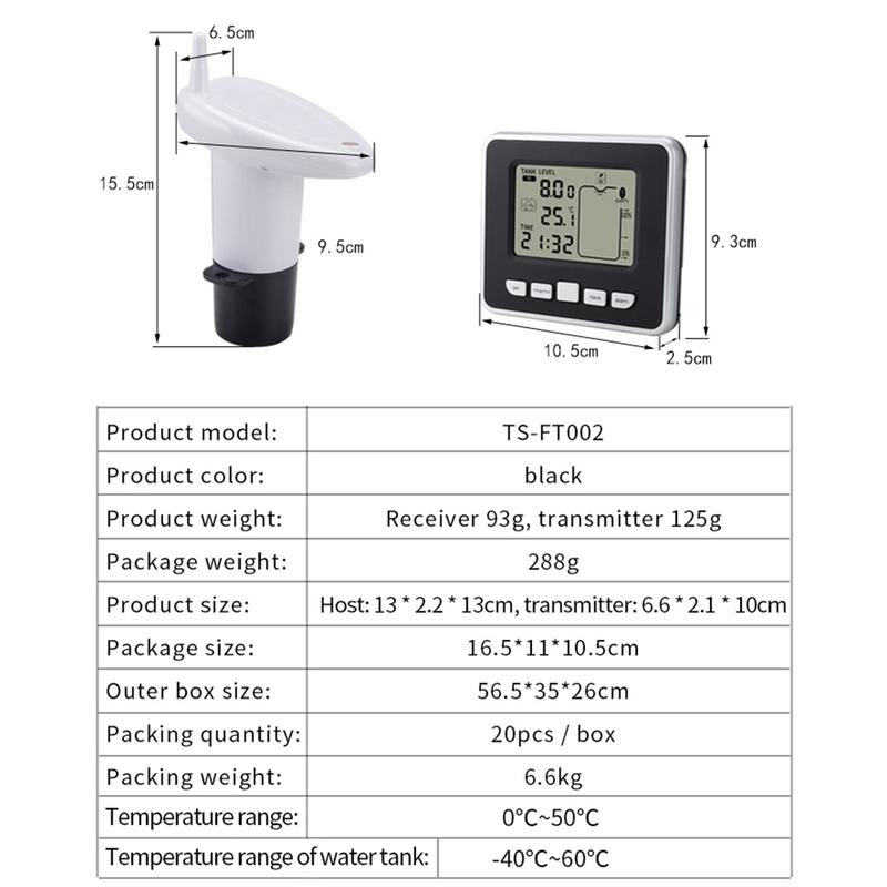 Ultrasonic Wireless Water Tank Liquid Level Meter With Temperature Sensor Level Monitor Time Display Low Battery Indicator Alarm