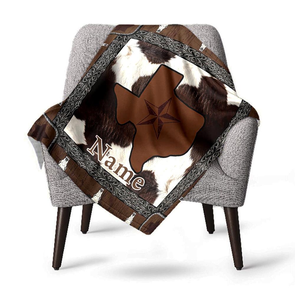 Texas State Cowhide Print Custom Name Blanket Comfortable Soft Lightweight Allseason Multipurpose Blanket For Picnics Sofas Offices Beds Living Rooms