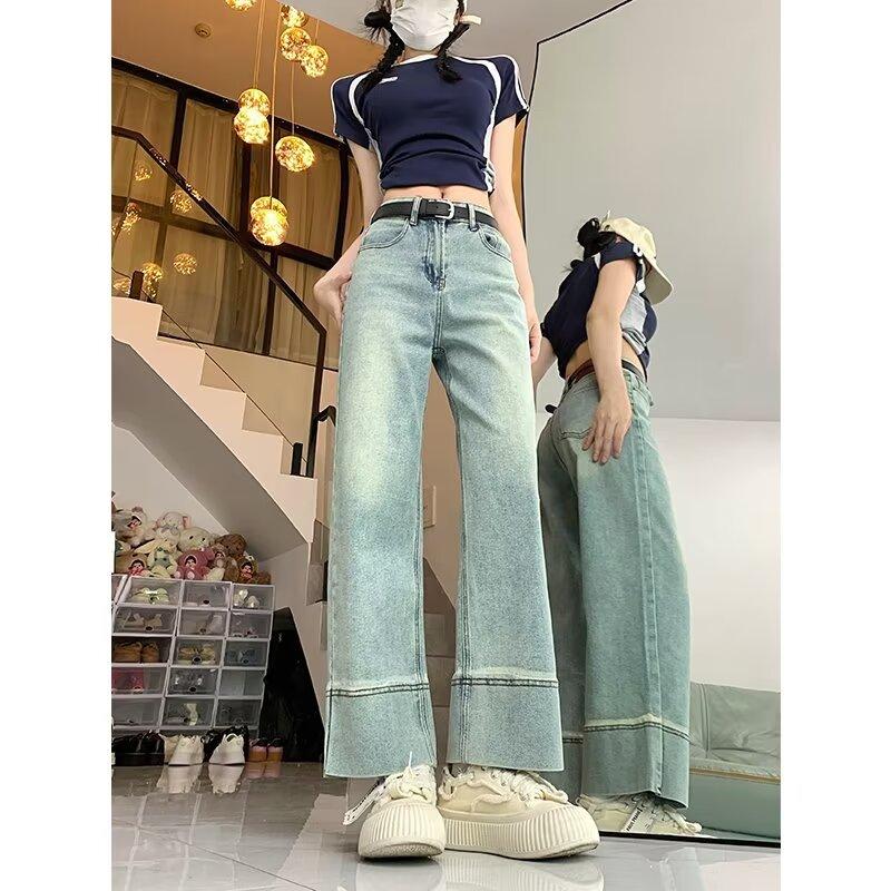 High-waisted fashion retro loose straight jeans, new women's pear-shaped figure and thin wide-leg pants in summer