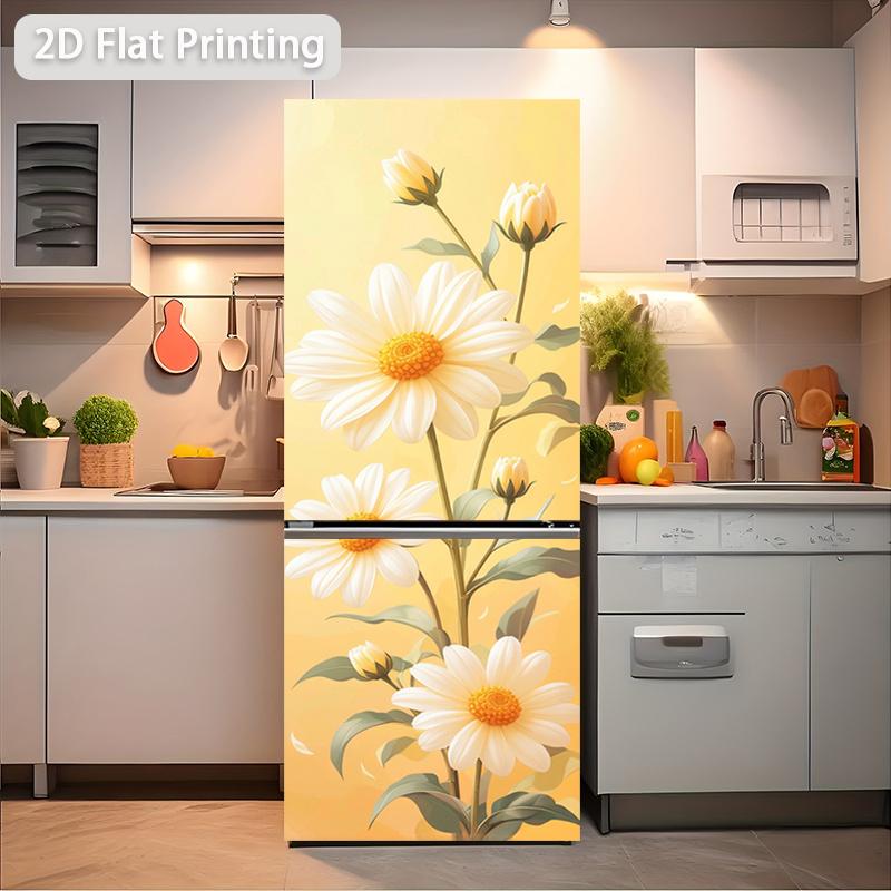 84Style Fridge Stickers Refrigerator Cover Door Landscape Plant Sea Vinyl Self Adhesive Kitchen Furniture Decor Wrap Freezer Sticker DIY