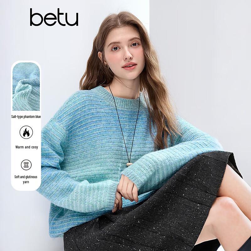 

Betu Women s Gradient Illusion Blue Striped Sweater S
