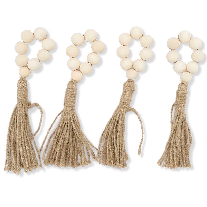 European Pastoral Wooden Bead & Tassel Napkin Ring - Handmade Woven Rope Design