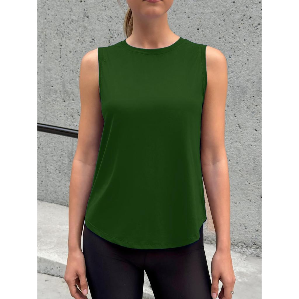 Sleeveless Crew Neck Top for Women Relaxed Fit Lightweight Pullover Blouse with Back Pleat Design for Daily Wear