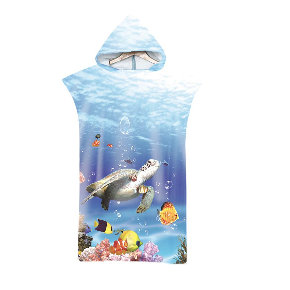 Microfiber Sea Turtle Printing Changing Robe Bath Towel Outdoor Hooded Beach Towel Poncho Women Swimming Diving Bathrobe Cloak