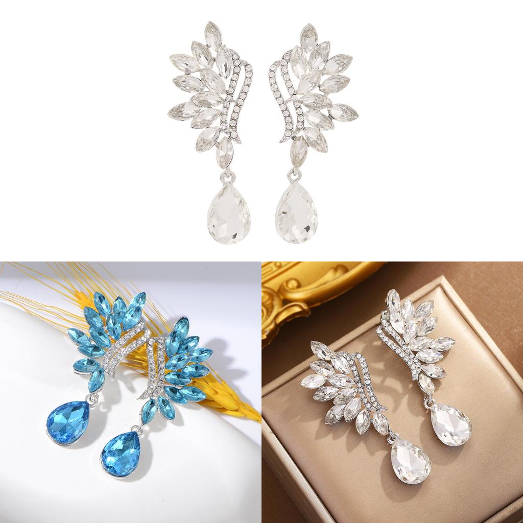 Water Crystal Drop Earrings With Flower Design For Elegant Weddings