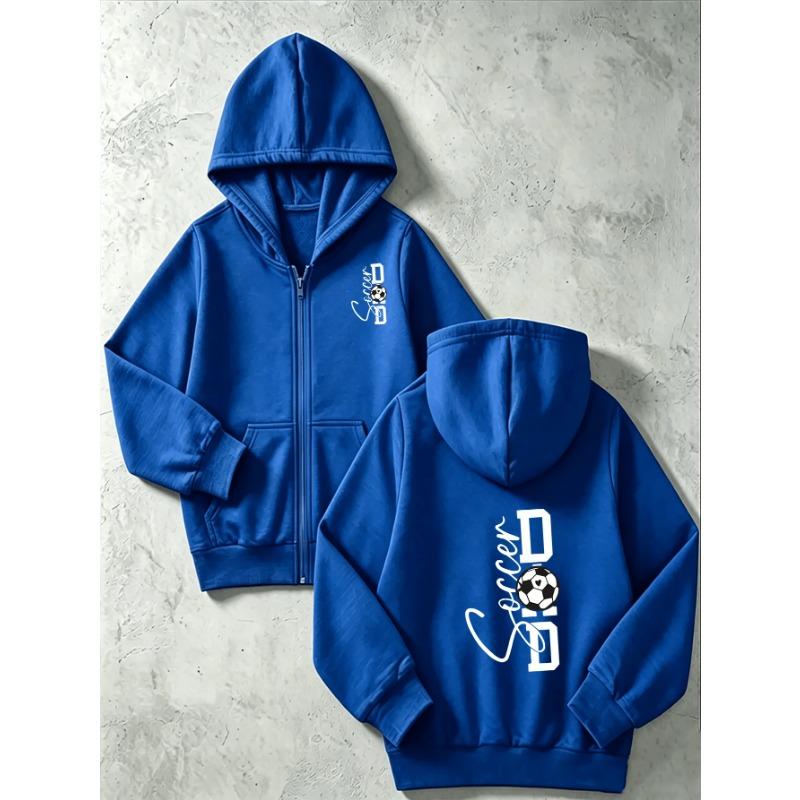 Boys Girls Kids Soccer Dad Letter Print Zip Up Hoodie Loose Long Sleeve Hooded Jacket Sports Casual Outerwear