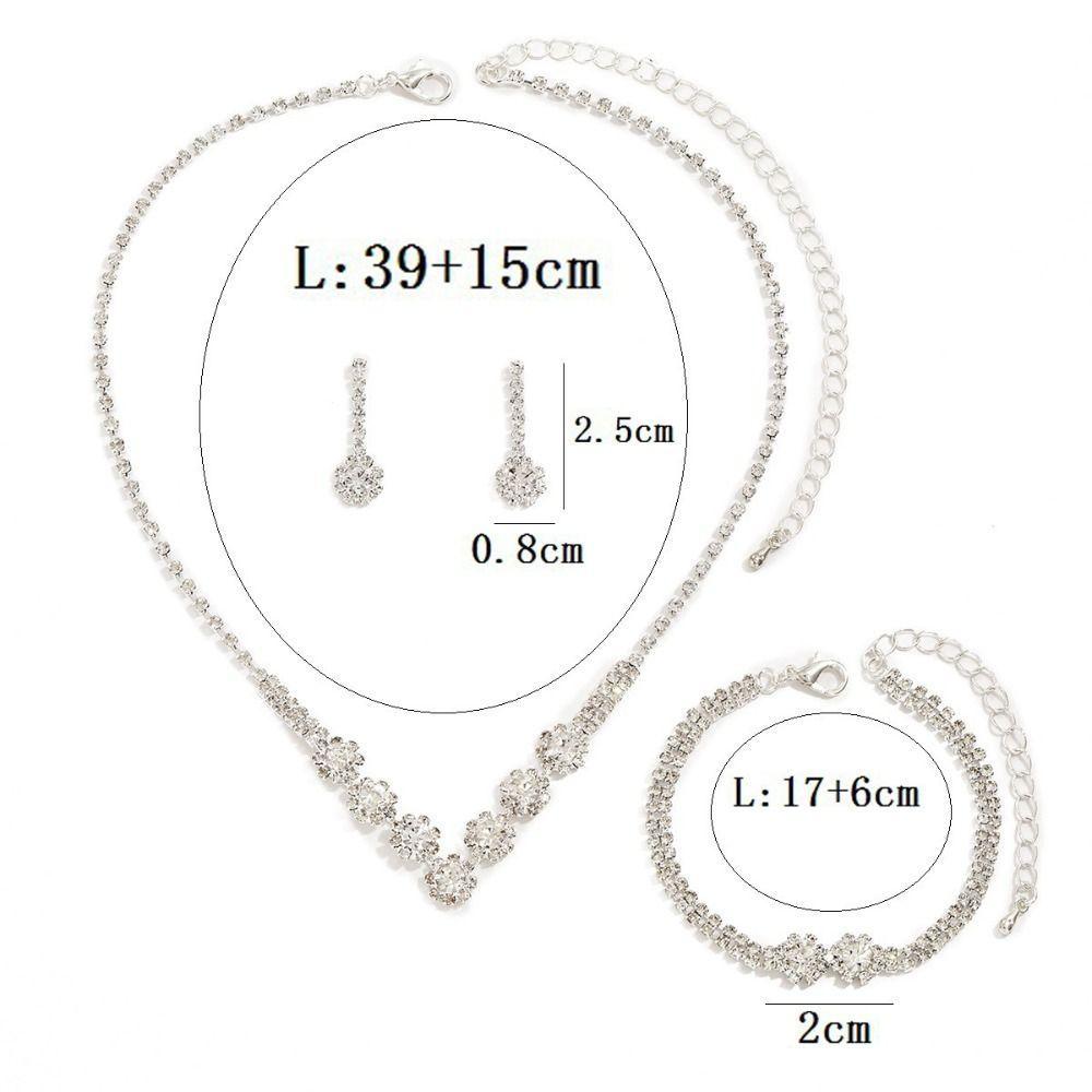 Bracelet Earrings Shining Necklace Wedding Party Rhinestone Jewelry Set  Women