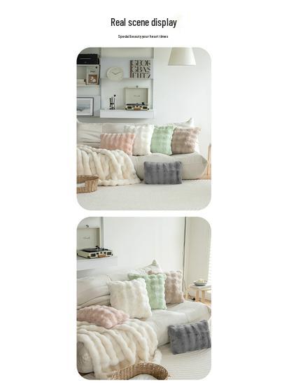 Rabbit Fur Plush Throw Pillow - Solid Color Fleece Cushion for Sofa, Bedroom, or Study