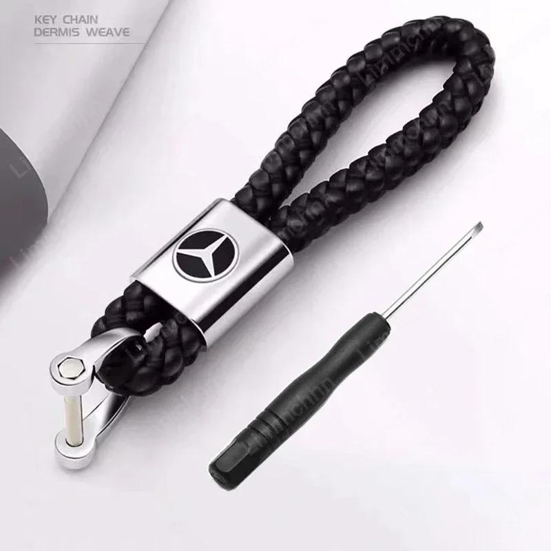 Metal Leather Keyring Man Women Luxury Car Keychain For Mercedes Benz C200 C300 W168 W220 W210 AMG CLA GLA GLB GLE A B C E Class NT8