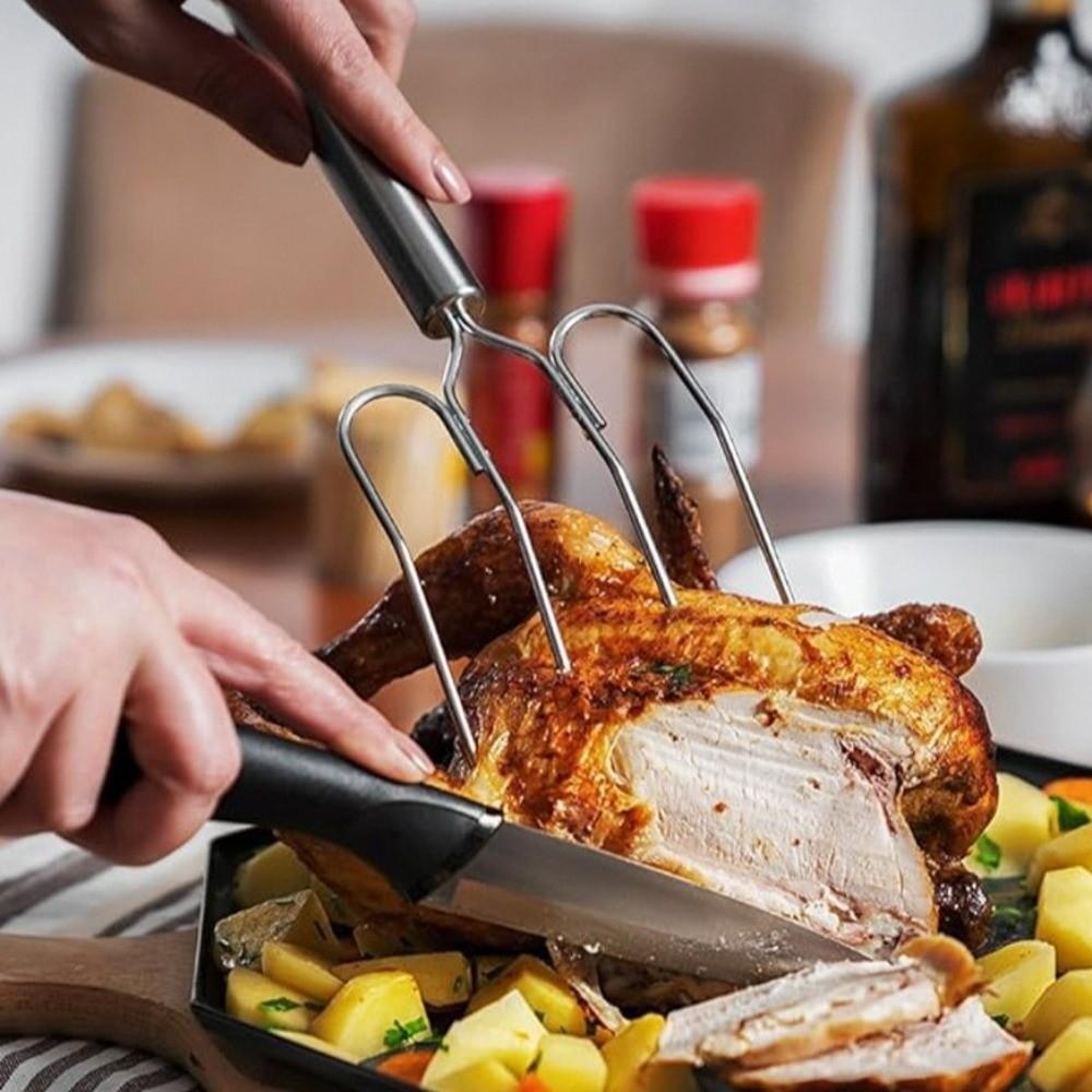 Vier-Zinken Steakgabel Edelstahl BBQ Grillgabel BBQ Besteck Barbecue Gabel Camping