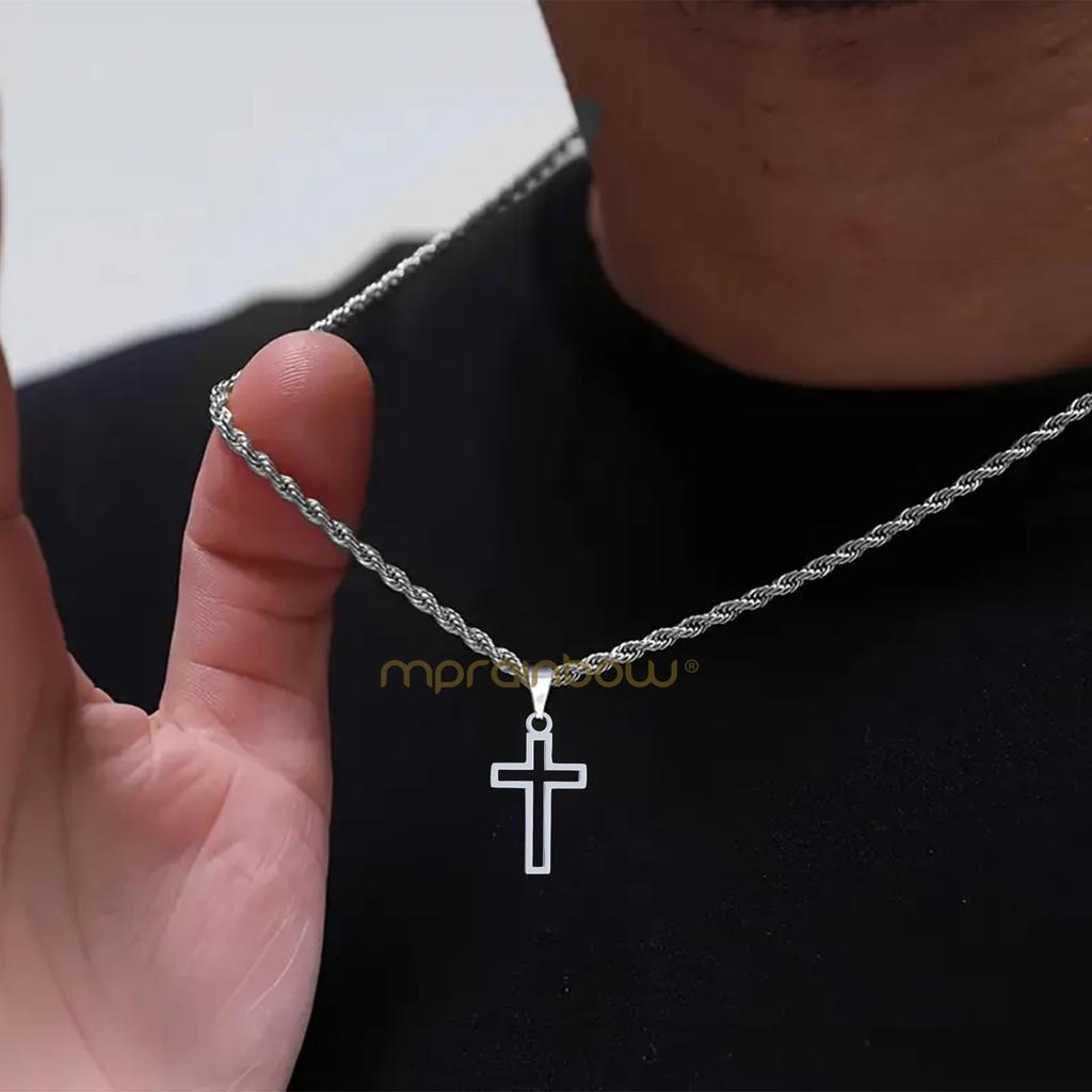 Casual Hollow Cross Necklaces for Men Boys,Waterproof Stainless Steel Cross Pendant Necklace,Religious Faith Prayer Zircon Gift