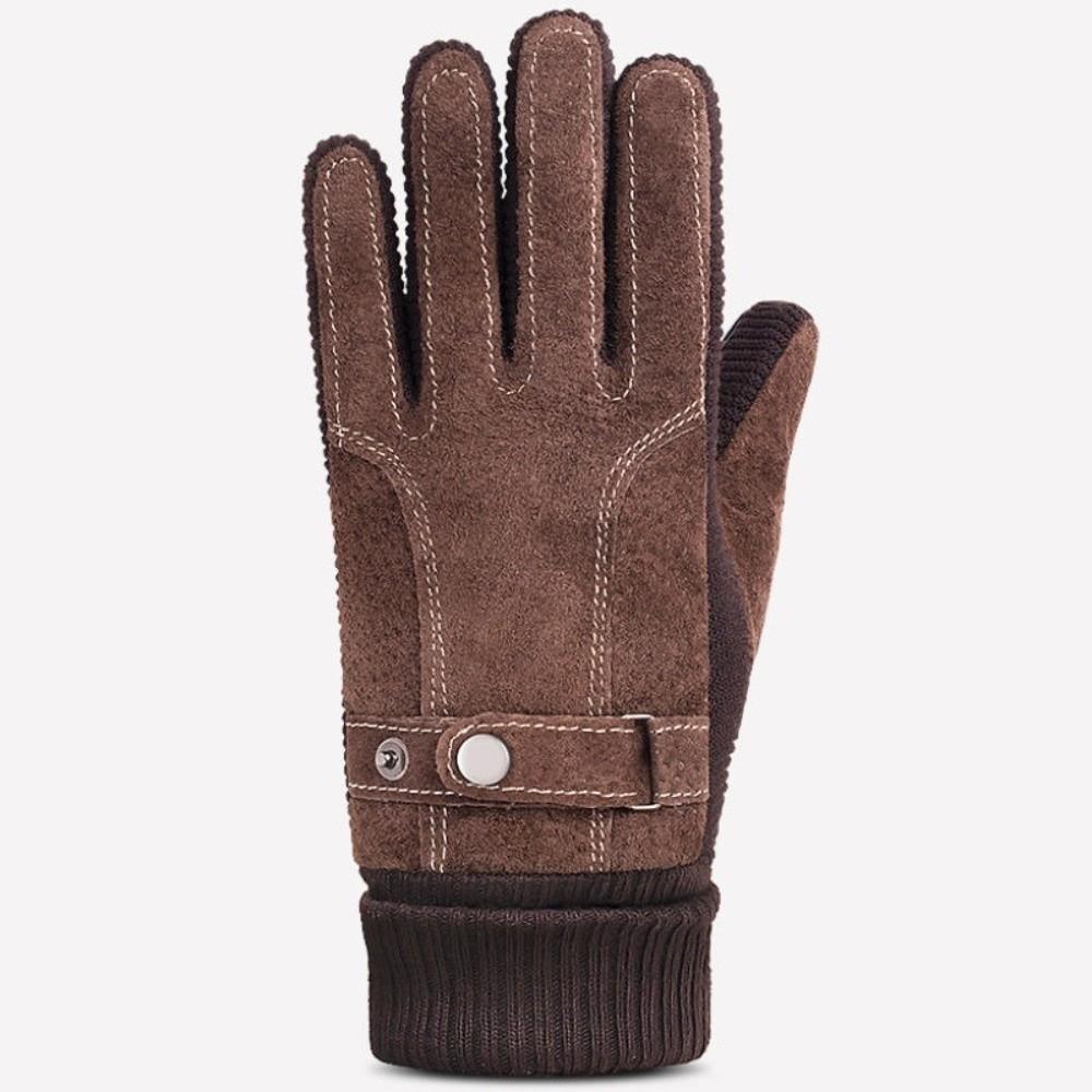 Full Finger Riding Cycling Gloves Touch Screen Fleece Lined Gloves Genuine Leather Gloves Men