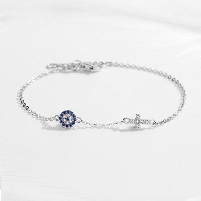 Kaletine Charm Blue Evil Eye Cross Bracelet 925 Sterling Silver Small Bracelets For Women Hamsa Good Luck Cz Jewelry