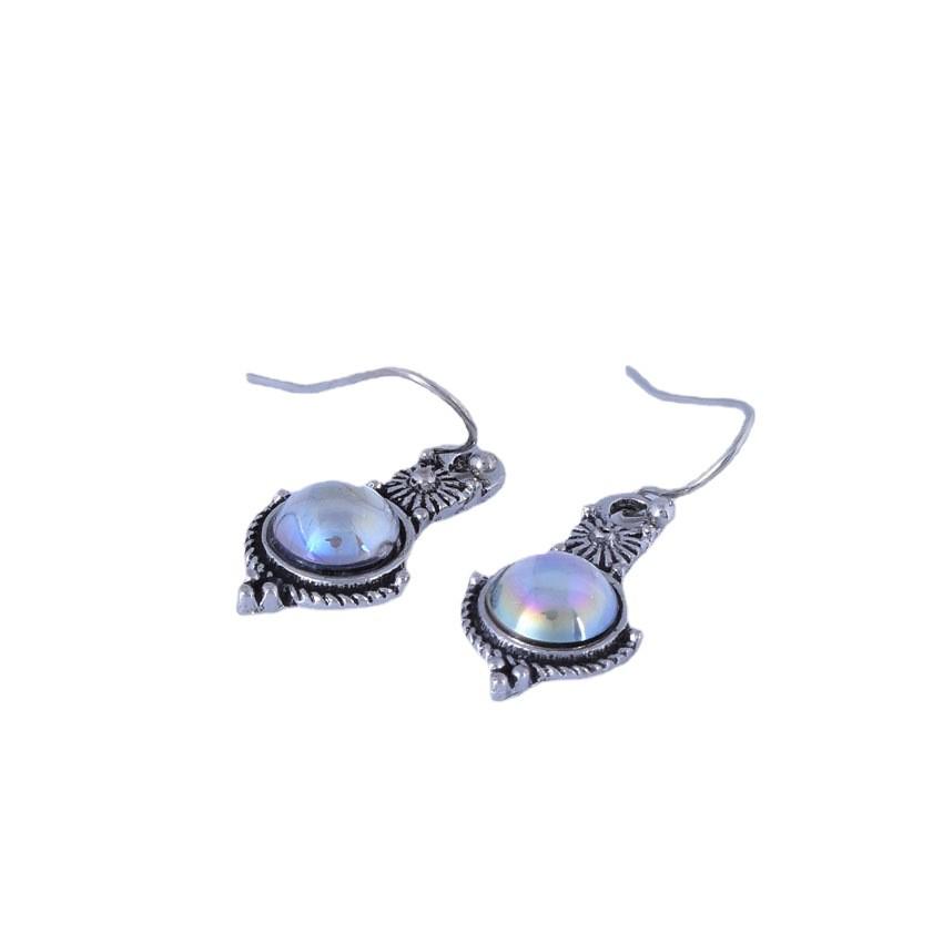 Hot Sale Moonstone Retro Earrings - European & American Punk Style Colorful Rainbow Gemstone Studs