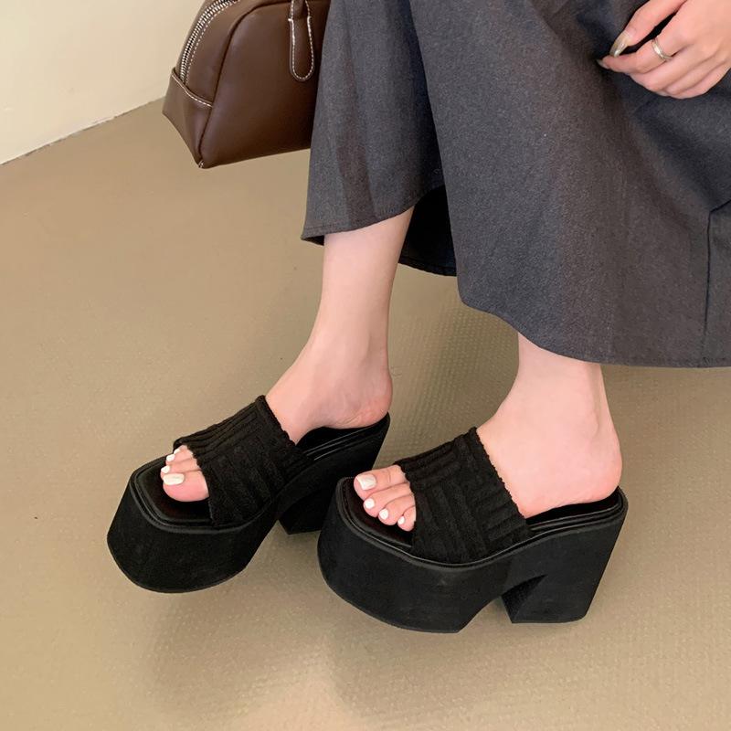 11CM Slope Heel Super High Heel Waterproof Table Muffin Thick-soled Fish Mouth Sandals Summer New Small Height-increasing Slippers Women