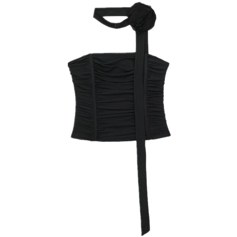 

Fashion Style Winter New Women s Clothing Stylish Black Strapless Tulle Floral Tops 0881023 800 Black L