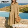 JPNTKY Fashion Summer Spring Solid Color Print Long Sleeve POLO Neck Casual Dresses