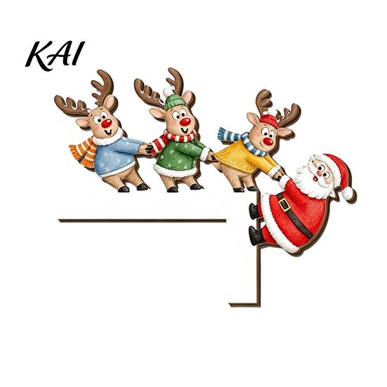 Festive Fireplace Mantel Decor Wooden Christmas Door Corner Decor, Santa Claus Reindeer/Snowman Topper Seasonal Art for Holiday Home Decoration,