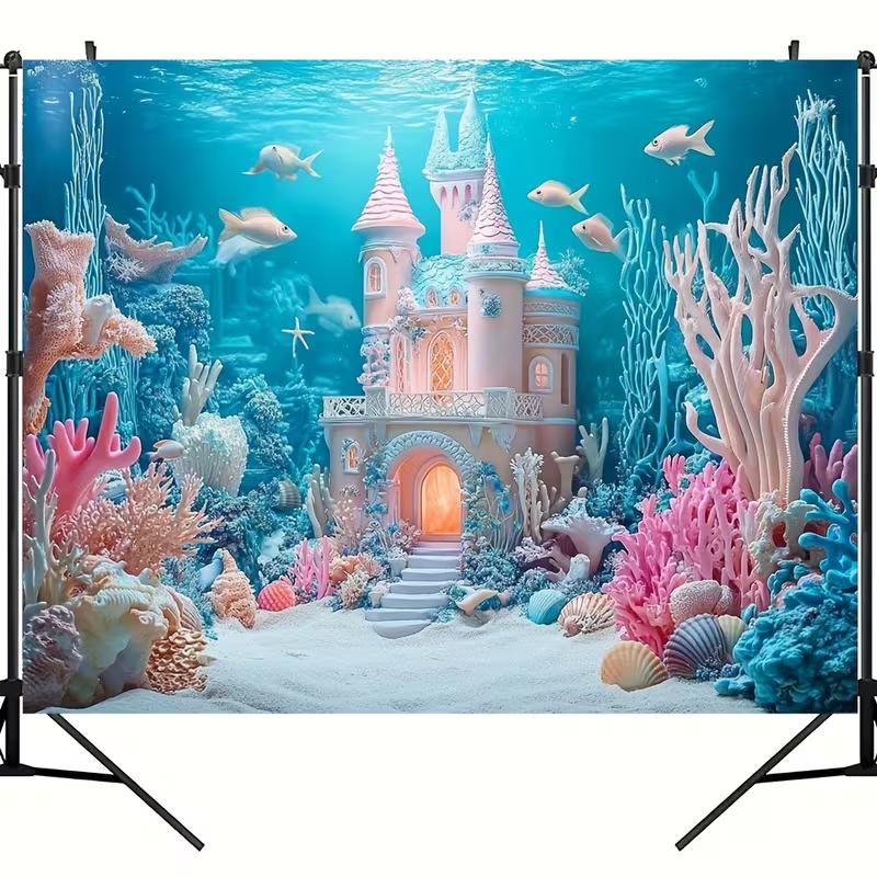 2D Fantasy Underwater Palace Backdrop Mermaid Theme Background Banner