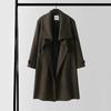 Men's Asymmetrical Long Cashmere Coat with Stand Collar and Belt - Plus Size, Loose Fit Outerwear for Autumn and Winter.
