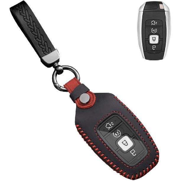 SANRILY Handmade Leather Key Fob Cover for Lincoln Continental MKC MKZ MKX 2017-2022, Navigator 2018-2022, Nautilus 2020-2022 Keyless 3/4/5 Button