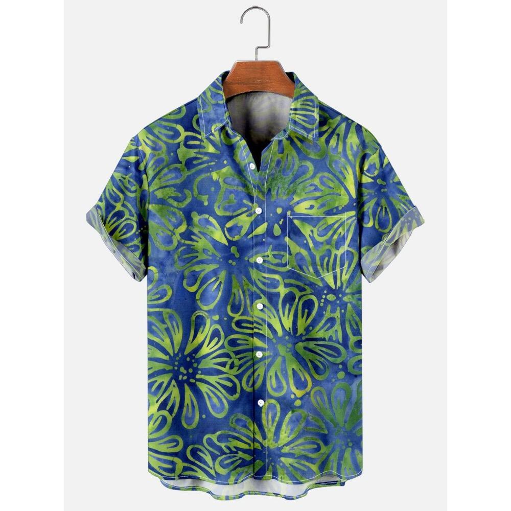 Camicia da uomo hawaiana a maniche corte con stampa, top alla moda con colletto, albero di cocco da spiaggia, nuova per il 2026 per uomo, abbigliamento floreale