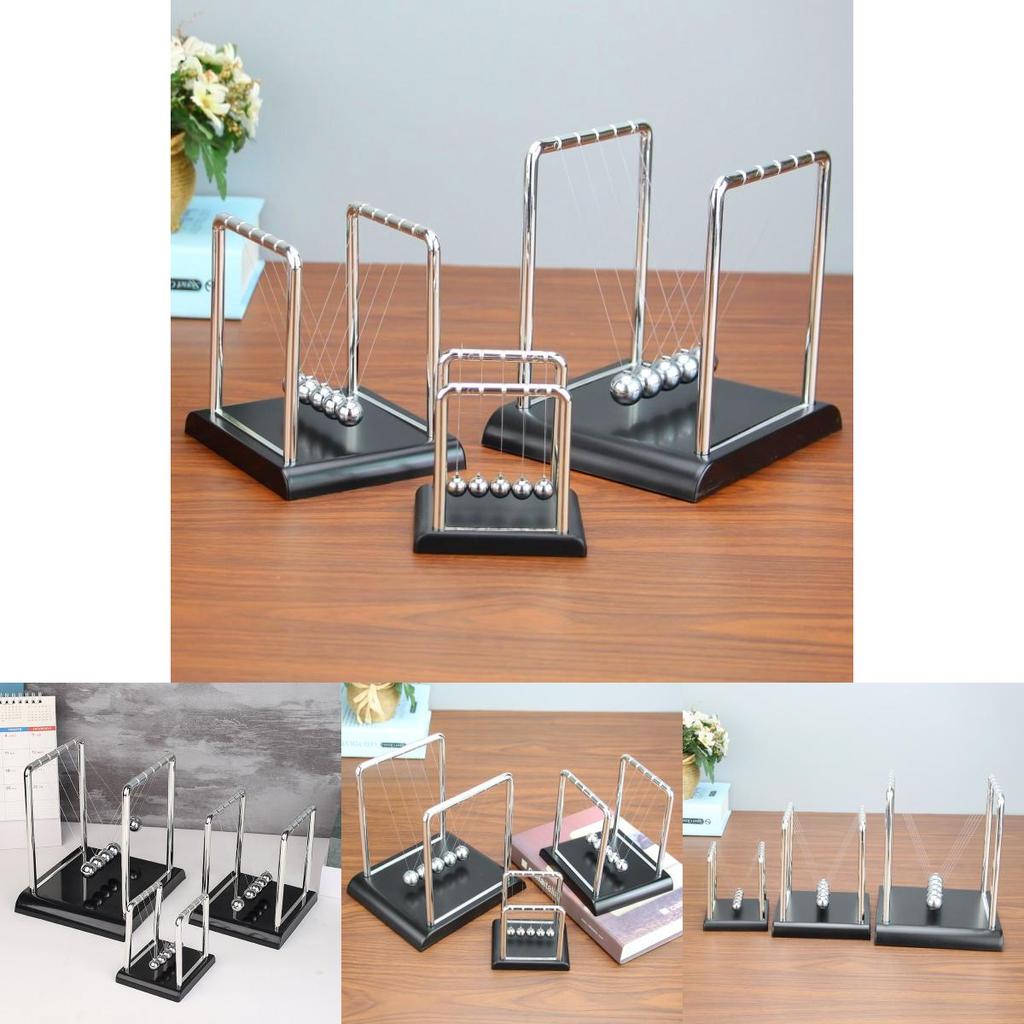 Modern Simple Plastic Newton's Cradle Physics Decor Stress Relief Desk Toy With Black Base