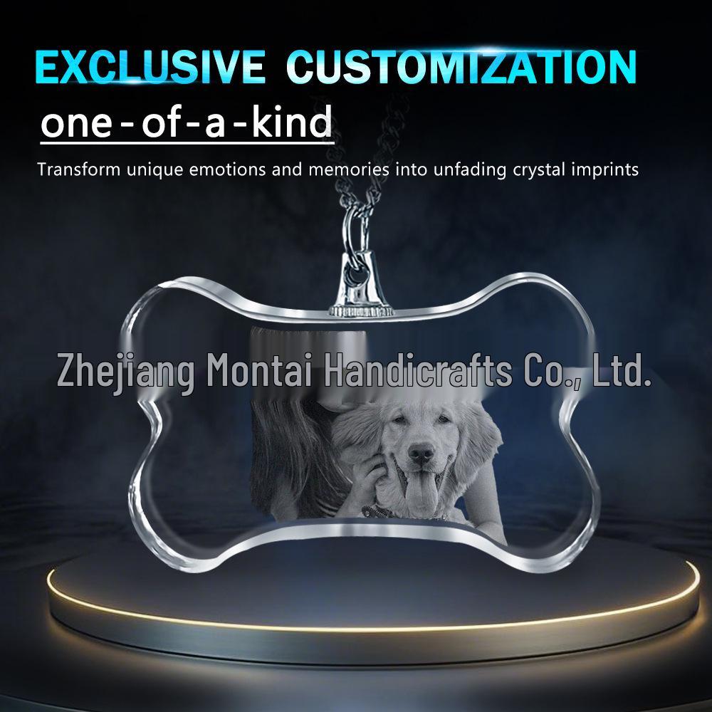 3D Laser Engraved Pet Photo Crystal Pendant Necklace - Commemorative Gift