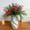 30/45Pcs Artificial Norfolk Pine Branch Christmas Red Berry Picks Faux Greenery Stem DIY Crafts Vase Garland Wreath Holiday Party Home Decoration