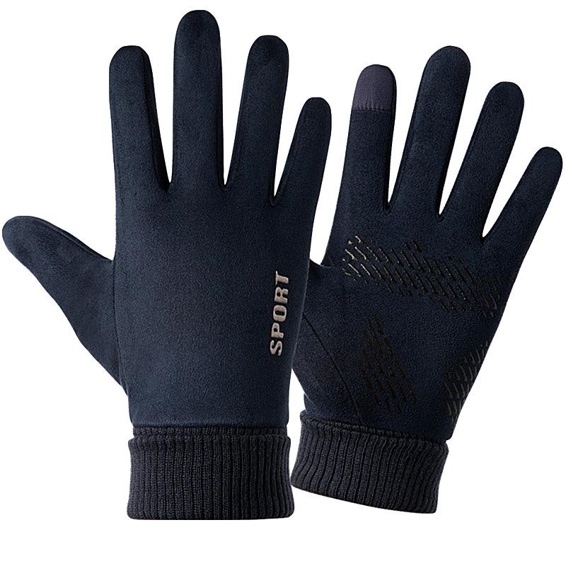 Suede Fabric Men's Gloves Soft Autumn Winter Thick Warm Male Skin-Friendly Skiing Non-Slip Cycling Elastic Touchscreen Gloves.