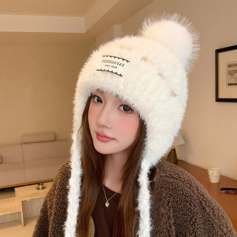 Winter Thermal Knitted Cap With Soft Polyester Material For Outdoor Activities белый