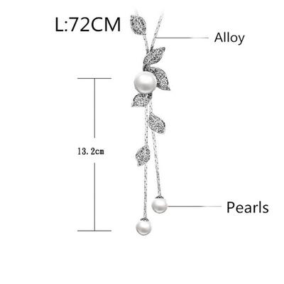 Female Long Leaf Pearl Fringe Sweater Chain Accessories Necklace