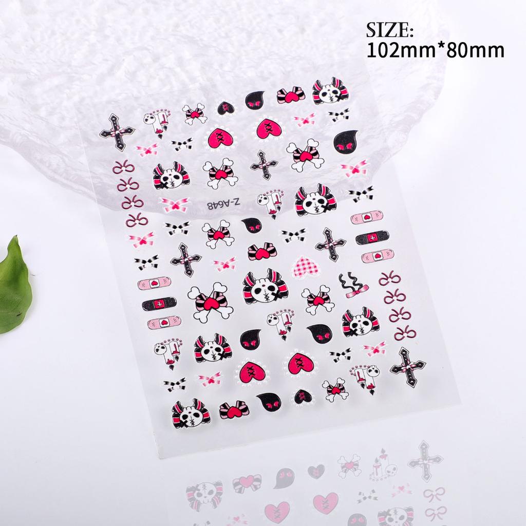 5D Geprägter Nail Art Sticker Halloween Cartoon Spinnennetz Geist Kürbislaterne Nagel Klebeaufkleber