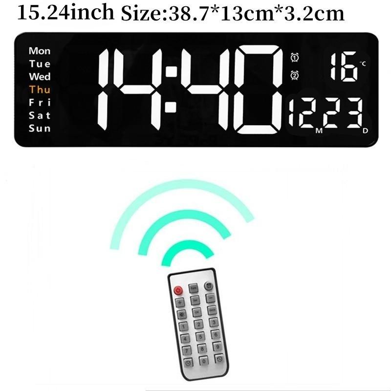 16 Inch Large Digital Wall Clock TEMP Date Week with Remote Control Timer Countdown Table Clock 2 Alarm 12/24H Wall-mounted LED Clock