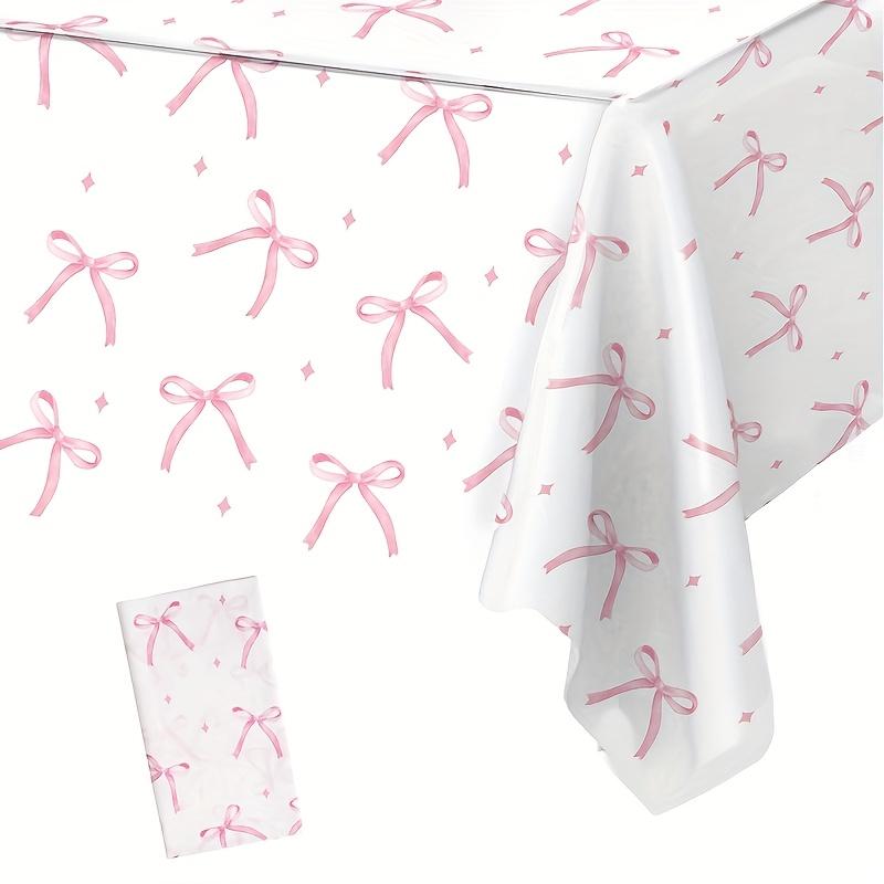 1pc Pink Bow & Star Disposable Plastic Tablecloth, Elegant Party Decoration for Weddings, Bridal Showers, Birthdays, Baby Showers, and Celebrations