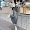 Elegant Vintage Women Raw Edge Mid-Length Skirt High Waist Slim A-line Fishtail Package Hip Summer Versatile Comfortable Fashion Denim Bustier Skirt