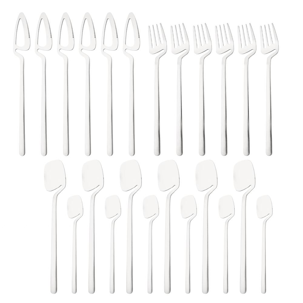 

24 шт. серебряный семейный набор столовых приборов из нержавеющей стали 304, симпатичные наборы столовых приборов с оранжевой ручкой, нож, вилка, ложка, набор посуды silver