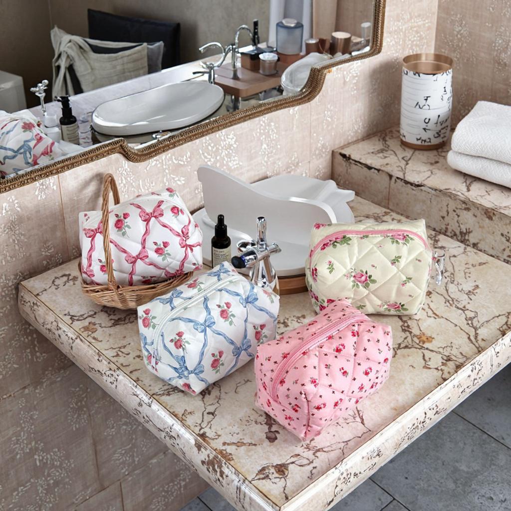 YY Handmade Cotton Makeup Bag for Women Aesthetic Girl for Toiletry Bag with Bow Detail National Style Handmade by Women