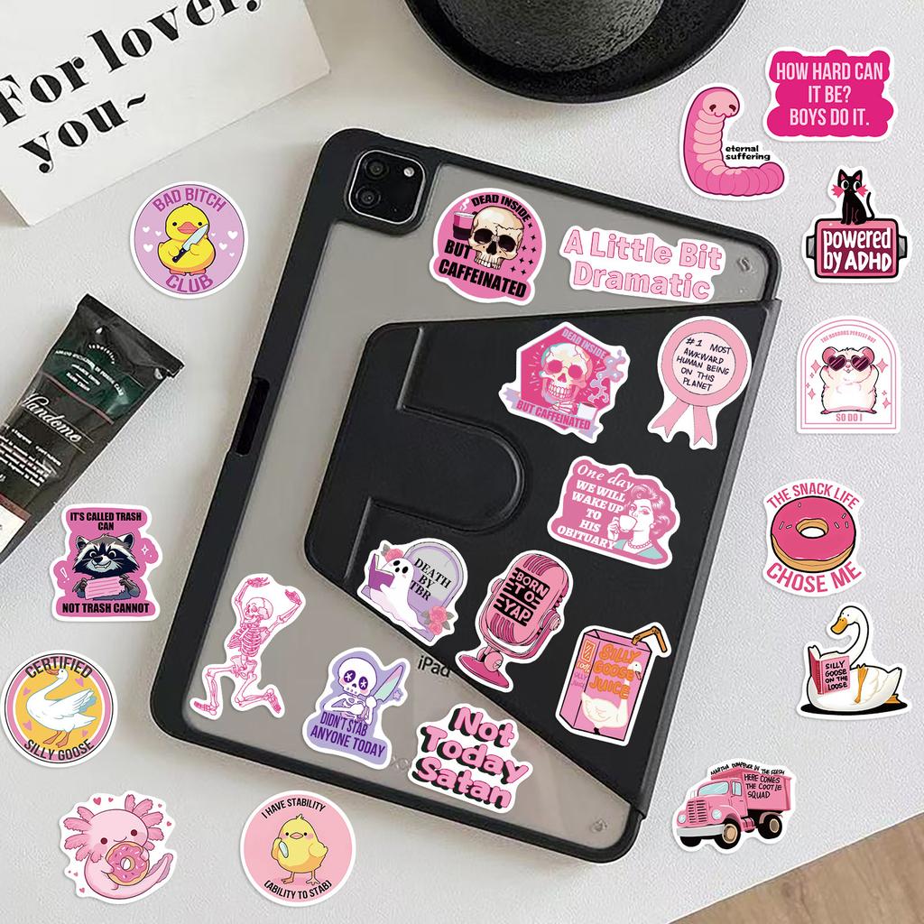 50 Pieces of Pink Humorous Stickers for DIY Notebook, Water Cup, Computer, Skateboard and Other Items Stickers